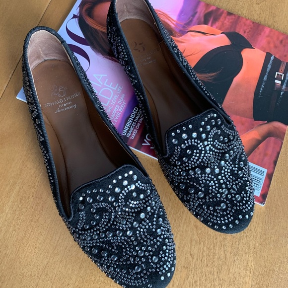 π Donald J. Pliner Black Leather Suede Loafers Flats Bead Embellished Sz 6.5 π - Picture 5 of 13